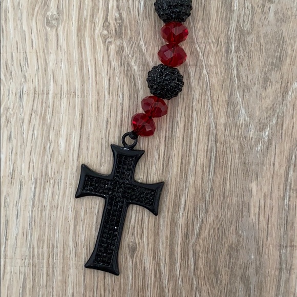 Eunice Jesus  cross rosary Shambala crystals red - Picture 2 of 5